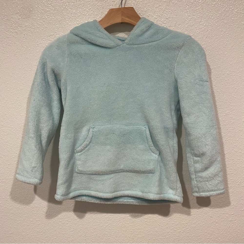 Kids Carter's Girls Blue Green Fuzzy Hooded Sweater Pullover Hoodie M 8
